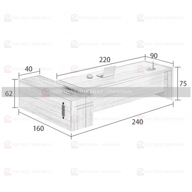 Bàn Làm Việc Cao Cấp Gỗ Thiết Kế BLVCCG012
